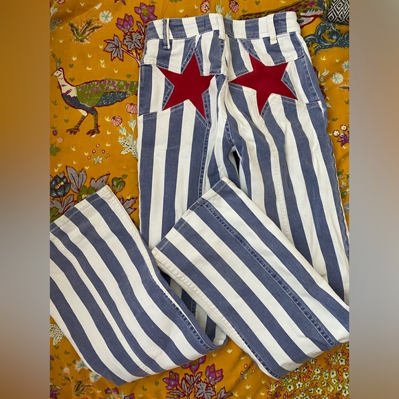 Free People Firecracker Striped Star High Waisted Flare Leg Stretch Denim Jeans - Picture 8 of 8